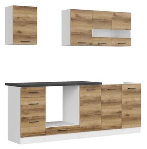 Set bucatarie JUNONA LINE, stejar delano/alb, PAL, 220 cm, cu blat neg