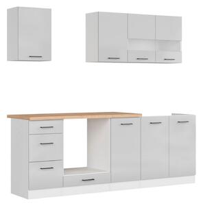 Set bucatarie JUNONA LINE, gri deschis/alb, PAL, 220 cm, cu blat steja