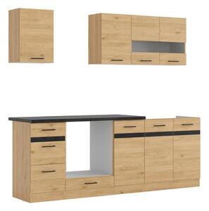 Set bucatarie JUNONA LINE, stejar, PAL, 220 cm, cu blat negru