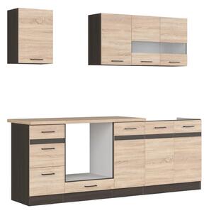 Set bucatarie JUNONA LINE, stejar sonoma/wenge, PAL, 220 cm, cu blat s