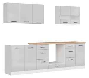 Set bucatarie JUNONA LINE, gri deschis/alb, PAL, 260 cm, cu blat steja