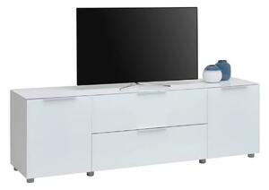 Comoda TV MALIN, alb/alb lucios, PAL/sticla, 180x40x54 cm