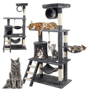 Ansamblu de joaca pentru pisici, 5 etaje, jucarie inclusa, 145x95x64cm, gri/bej