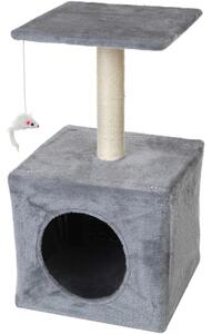 Ansamblu de joaca pentru pisici, 3 etaje, materiale ecologice, jucarie inclusa, 59x30x30cm, 3,15kg, gri