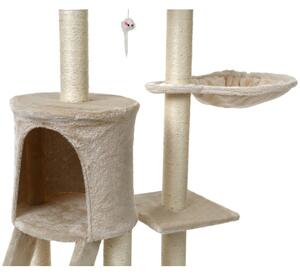 Ansamblu de joaca pentru pisici, 5 etaje, materiale ecologice, jucarie soricel inclusa, 139x97x59cm, 8,25kg, bej