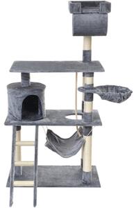 Ansamblu de joaca pentru pisici, 5 nivele, materiale ecologice, jucarie inclusa, 141x105x74,5cm, 13kg, gri