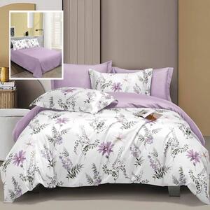 Set lenjerie pat LEC7, bumbac/poliester, lila/alb, 230x250 cm, cu cear