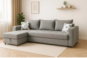 Coltar extensibil ROYAL MATLASAT, sezlong stanga, stofa clasica gri de