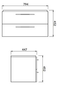 Set dulap baie suspendat Lara 2 sertare cu lavoar Cersanit Mille Slim, 80 cm, Nuc Nuc, 800x450 mm