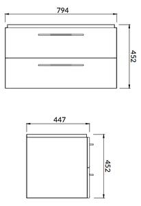 Set dulap baie suspendat Lara 2 sertare cu lavoar Cersanit Mille Slim, 80 cm, Gri Gri, 800x450 mm