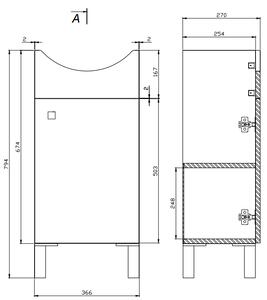 Set dulap baie cu 1 usa si lavoar inclus, 40 x 33 cm, Cersanit Sati