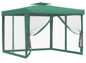 Foișor cu acoperiș dublu, verde, 3x3x2,68 m, material textil