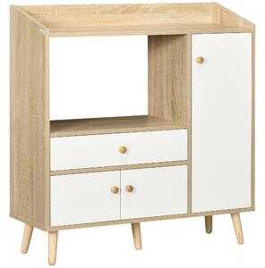 Dulap HOMCOM pentru Cuptor cu Microunde, Bucatarie, cu Usi Sertar Rafturi, Design Modern, Natural și Alb | Aosom Romania
