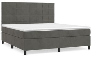 Pat box spring cu saltea, gri închis, 180x200 cm, catifea