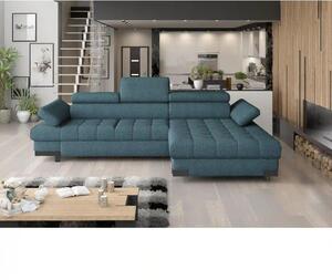 Coltar extensibil SELVA MINI, sezlong dreapta, stofa catifelata albast