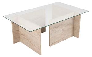 Masuta cafea VETRINO, bej cu efect de piatra travertin/transparent, st