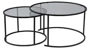 Set 2 masute cafea AURUM, fumuriu/negru, sticla/metal