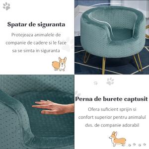 Canapea pentru pentru mini caini si pisici cu 4 picioare metalice aurii, catifea, 41,5x41,5x36,5cm PawHut | Aosom RO