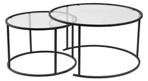 Set 2 masute cafea AURUM, transparent/negru, sticla/metal
