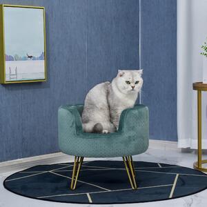 Canapea pentru pentru mini caini si pisici cu 4 picioare metalice aurii, catifea, 41,5x41,5x36,5cm PawHut | Aosom RO