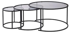 Set 3 masute cafea AURUM, transparent/negru, sticla/metal