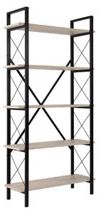 Etajera ELYSIAN, bej cu efect de piatra travertin/negru, PAL/metal, 90