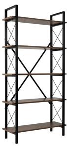 Etajera ELYSIAN, nuc/negru, PAL/metal, 90x34x180 cm