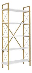 Etajera ELYSIAN, alb/auriu, PAL/metal, 90x34x180 cm