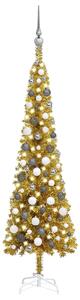 Set pom de Crăciun subțire cu LED-uri și globuri, auriu, 150 cm