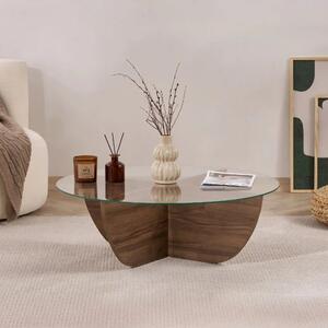 Masuta cafea LIYA, nuc/transparent, sticla/PAL, 90x90x30 cm
