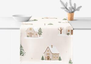 Goldea napron de masă de crăciun 100% bumbac - sat înzăpezit 20x120 cm