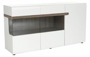 KONDELA Comodă, albă strălucitoare HG/stejar sonoma închis, LYNATET TYP 42