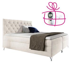 KONDELA Pat cu boxspring, 120x200, ţesătură albă Velvet, GULIETTE + cadou