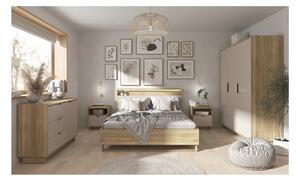 Set dormitor DALVA, stejar/casmir, pat 160x200, dulap cu 3 usi si 2 se