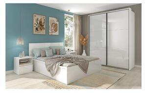 Set dormitor TETRIX 2, casmir/alb, pat 160x200, dulap cu 2 usi si 2 no