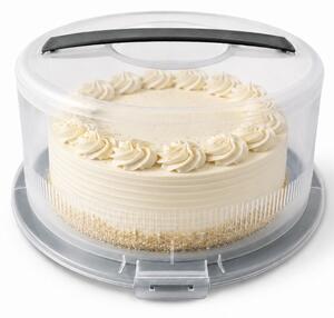 Platou rotund Pufo Cookies cu capac transparent pentru servire torturi, prajituri, briose, Ø 26 cm, gri