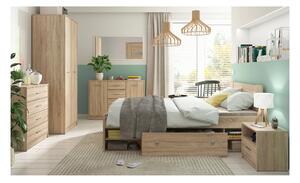 Set dormitor NEPO PLUS, stejar sonoma, pat 140x200, dulap cu 2 usi, 2
