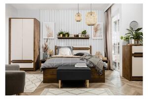 Set dormitor RUSO, stejar april/alb perla, pat 160x200, dulap cu 2 usi