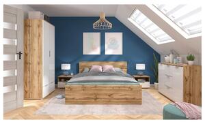 Set dormitor ZELE 2, stejar wotan/alb, pat 160x200, dulap 2 usi si un