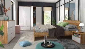 Set dormitor ZELE 3, stejar wotan/alb, pat 160x200, 2 dulapuri, 2 nopt