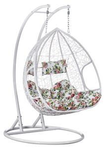 KONDELA Fotoliu dublu suspendat, alb/model floral, DELIA