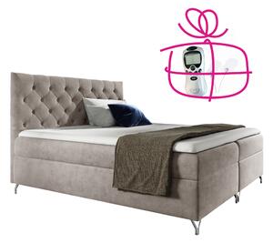 KONDELA Pat cu boxspring, 160x200, ţesătură gri-bej Taupe Velvet, GULIETTE + cadou