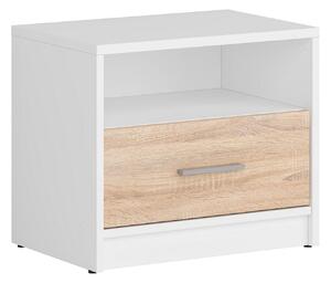 Noptiera NEPO PLUS, alb/stejar sonoma, PAL, 50x34x43 cm