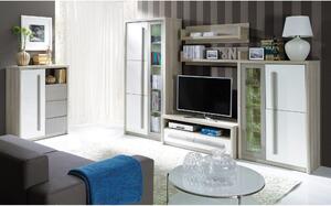 Mobilier living ROMA A + comoda ROMA 8, stejar ferrara/alb, PAL lamina