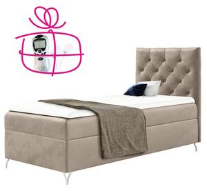 KONDELA Pat cu boxspring, 90x200, ţesătură bej Velvet, pe dreapta, GULIETTE + cadou