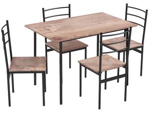 HOMCOM Set din 5 Piese cu Masă de Bucătărie Dreptunghiulară și 4 Scaune Moderne din MDF și Oțel, 110x70x75 cm , Maro | Aosom Romania