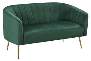 KONDELA Canapea de design cu 2 locuri, ţesătură Velvet verde închis/gold crom-auriu, BAGY