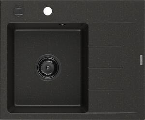 Mexen Ben, chiuvetă granit cu 1 cameră 600x500x190 mm, stânga + sifon negru, negru-auriu metalic, 6522605000-75-B