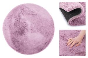 Covor rotund violet deschis LOVIKA din blana artificiala de iepure 80 cm