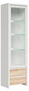 Vitrina KASPIAN, alb/stejar sonoma, PAL/sticla securizata, 56x41x201 c